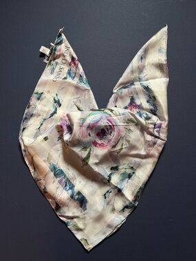 Ines Di Santo Floral Silk Scarf - In full bloom with Pink & Blue floral accents